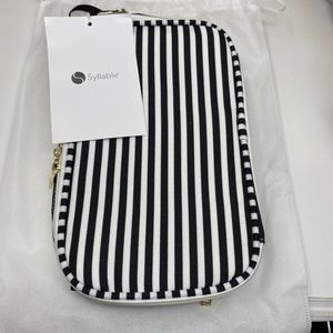 Syllable Travel Toiletry Makeup Bag Black White Stripes Large Capacity Zippers
